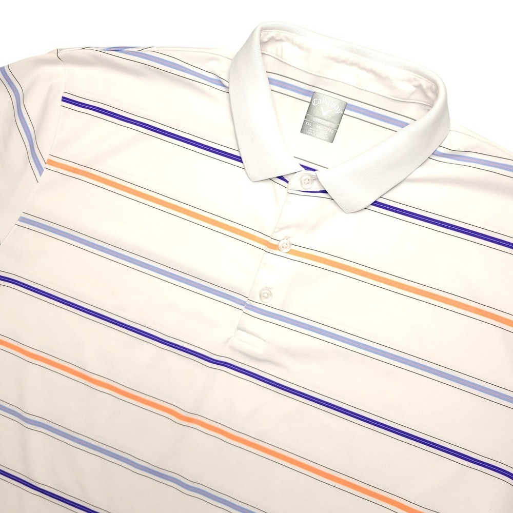 Callaway Opti-Dri Polo Shirt Mens 2XL White Stripe Golf Performance Stretch‎